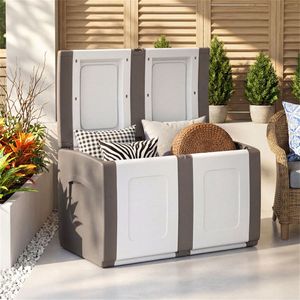 53 Gallon Beige Deck <b>Box</b> Large Outdoor Waterproof <b>Storage</b> with <b>Lockable</b> Lid and Side Handles - Product Image 6