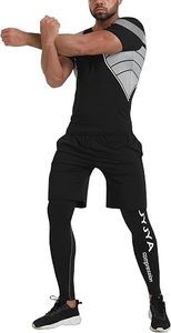 Ensemble de vêtements de sport pour homme, t-shirt à capuche compressif, short, leggings, séchage rapide, coupe ajustée, course à pied, entraînement - Product Image 2