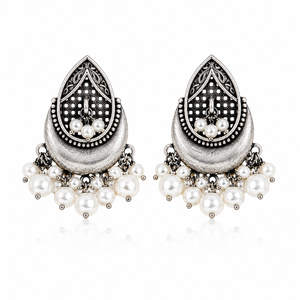 MOQ Available Oxidized <b>Silver</b>-Plated Pear Shape Bezel Set <b>Stud</b> <b>Earrings</b> Traditional Boho Fashion Jewelry for Women Party Gift - Product Image 1