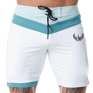 Shorts de Baño para Hombre, Color Blanco y Azul Agua, de Secado Rápido, con Cordón Ajustable, para Playa, Surf, Natación, Deportes Acuáticos - Product Image 1