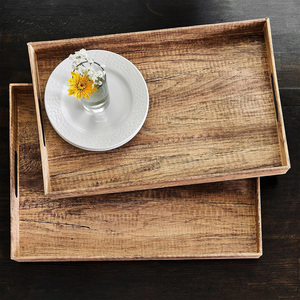 Plateau de service en bois massif fait main de luxe avec finition polie, motif floral, qualité commerciale pour une utilisation élégante à la maison et au restaurant - Product Image 1