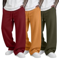 Celana Jogger Pria Kasual Grosir, Pinggang Sedang, Katun Worsted Tebal, Tali Serut, Bernapas, Ramah Lingkungan, Model Baggy Lurus