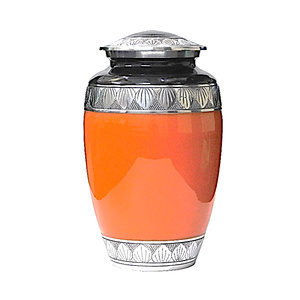 Urnes funéraires en aluminium pour adultes avec gravure, finition en étain orange et noir, fournitures funéraires en métal pour cendres humaines - Product Image 1
