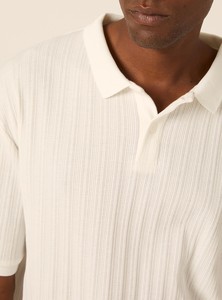 Men's White Yarn Dyed Front <b>Logo</b> Knitted for Shirt Short Sleeve Regular Fit Casual Breathable Cotton Heavyweight Top - Product Image 3