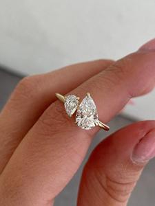 14K Gold Oval Cut Diamond Engagement <b>Ring</b> with Pear Moissanite <b>Rhodium</b> Plated Minimalist Wedding Band for Women IGI Certified - Product Image 4