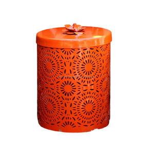 <b>Cage</b> Design Round Iron Tea <b>Light</b> Candlestick Holder With Orange Color Finished For Lighting Unique Metal Candle Holder - Product Image 2