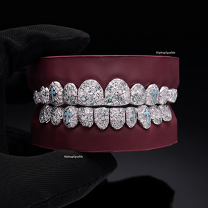 Grillz Personalizados con Incrustaciones de Plata de Ley 925, Moissanita VVS de Corte Brillante, Baño de Oro Rosa, Diseño de Cruz Azul, Joyería Hip Hop para Dientes - Product Image 1