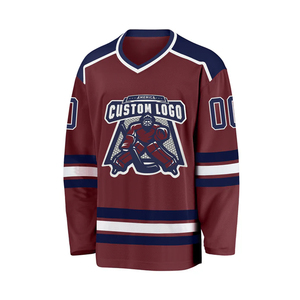 Maillots de hockey sur glace personnalisés de haute qualité, résistants au vent, écologiques, avec nom et numéro brodés en 3D, 100% polyester sergé - Product Image 1