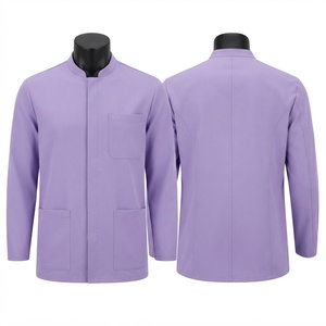 เสื้อแจ็คเก็ตผ้าแคนวาสพรีเมียม 240gsm สีม่วงไลแลค คอฮู้ดแบบแพทย์ มีกระเป๋าหน้าสามช่อง รับสกรีนโลโก้ ชุดยูนิฟอร์มสำหรับทำงาน - Product Image 1
