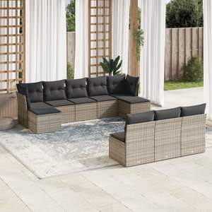 Conjunto de Sofá de Jardín de Ratán PE Gris y Acero con Recubrimiento en Polvo, 100% Poliéster, Muebles de Jardín Elegantes - Product Image 1