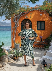 High Quality Designer Rayon <b>Kaftan</b> Tie Dyed <b>Summer</b> Daily Wear Regular Fit Sweetheart neck at Best Price by Supplier - Product Image 1