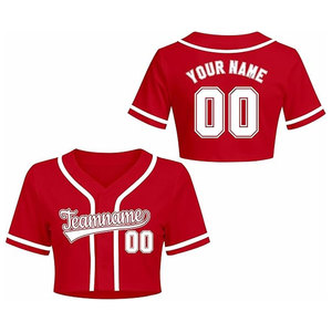 Maillot de baseball personnalisé rouge pour femme, avec nom et numéro, boutons sur le devant, col en V classique, pour fans de softball - Product Image 1