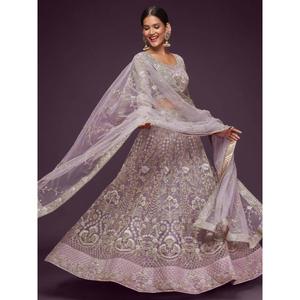 Ropa de boda de red suave bordada Lila atractiva Lehenga Choli - Product Image 5