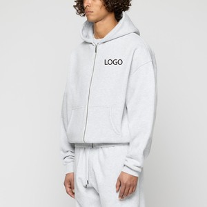 Conjunto de 2 Piezas para Hombre, 500 GSM, 100% Algodón Felpa, Sudadera con Capucha Extra Grande con Cierre, Pantalones Deportivos, Logotipo Personalizado, Ropa Urbana, Antiarrugas, Transpirable - Product Image 3