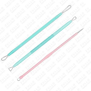 Kit de soins du visage professionnel 3 pièces en acier inoxydable, extracteurs d'acné et de points noirs, ensemble de nettoyage des pores du visage 3 pièces en acier inoxydable - Product Image 1