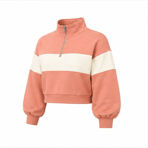 Sudadera Deportiva Corta Personalizable para Mujer, Color Coral Peach, con Media Cremallera, Manga Larga, Felpa Gruesa - Product Image 5