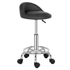 Sgabello Rotondo in Pelle Semi-PU con Piccolo Schienale, Capacità 150kg, Ruote in Nylon Nere per Tecnici - Product Image 3