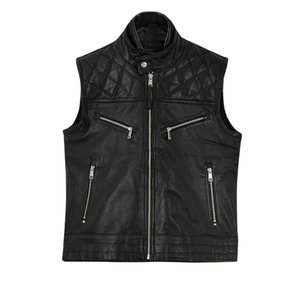 Leather Cult <b>Men's</b> <b>Black</b> Biker <b>Vest</b> Stand Collar Zipper Waistcoat Moto Style - Product Image 1