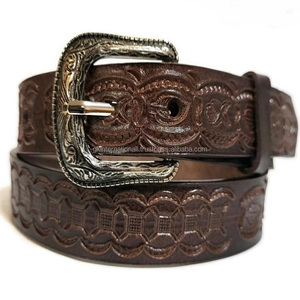Ceinture d'outillage en cuir occidental marron de haute qualité pour hommes et femmes avec boucle ardillon amovible à motif floral - Product Image 2