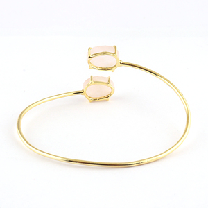 Natural rose quartz raw gemstone 18k gold plated <b>adjustable</b> cuff <b>bracelet</b> handcrafted open bangle brass metal statement jewelry - Product Image 3