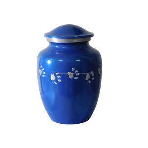 Urnas para mascotas de cremación de aluminio de alta calidad con estampado de pata, urnas funerarias de Metal con acabado de Color dorado y azul cielo para cenizas humanas - Product Image 5