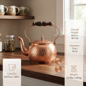 Handcrafted Hammered Copper Tea <b>Kettle</b> with Wooden Handle Lid <b>Vintage</b> Stovetop Teapot Water Boiler Traditional Kitchenware - Product Image 4