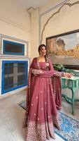 Ensemble Salwar Premium en Soie Chanderi avec Fil de Soie et Paillettes, Ethnique, Réversible, Anti-humidité, pour Femme, Doublure Micro Coton, Élastique