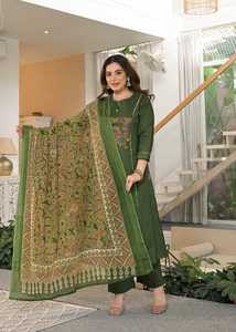 Conjunto de Salwar Kameez Verde Bordado, Vestido Tradicional Pakistaní para Mujer con Chal, Estampado Floral, Ropa Casual para Festivales - Product Image 6