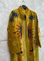 Manteau long en velours pour femme, motif Soleil Lune Étoile, broderie Suzani céleste, vêtement d'extérieur de festival, manteau long élégant