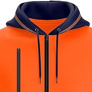 Tissu polaire couleur orange, doux et chaud, polaire de qualité supérieure, bande réfléchissante de classe deux sur les manches et la taille, sweats à capuche. - Product Image 2