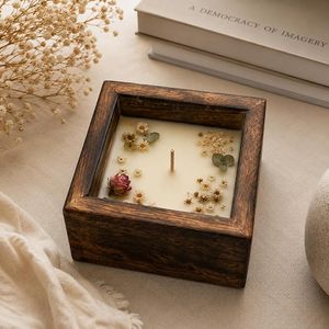 Vela de Cera de Soja Hecha a Mano con Flores Secas, Vela Cuadrada de Madera Natural, Decoración Rústica para el Hogar, Regalo para la Inauguración de una Casa - Product Image 4