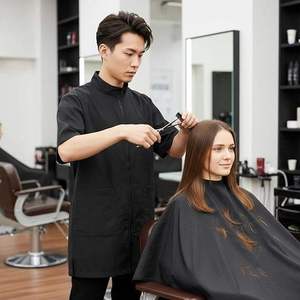 Barber Salon Uniform T-Shirt Black With Scissors Hair Tools Print For Men And <b>Women</b> - Product Image 3