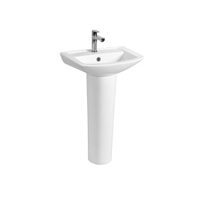 Pedestal Washbasin Rectangle Single Hole Contemporary Glossy Finish Floor Mounted 35-40 Inches NSF Certified Drainer - Product Image 1