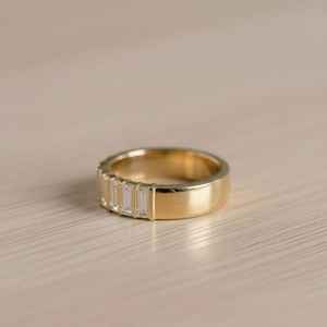 Anillo de media eternidad con diamantes cultivados en laboratorio, corte baguette, para mujer, oro sólido de 14 quilates, joyería fina para compromiso y boda, ideal para regalo. - Product Image 4