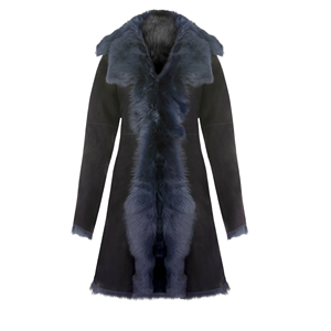 Abrigo Largo de Piel de Oveja Toscana para Mujer, Color Azul Marino, Ropa de Invierno Premium - Product Image 3