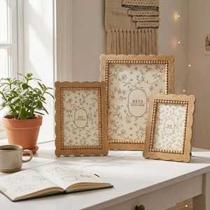 Hand Crafted Boho Scalloped Beaded Wood Photo <b>Frame</b>, Rustic <b>Picture</b> <b>Frame</b>, Wall&Tabletop <b>Frame</b>, Farmhouse Home Decor,Single Fram - Product Image 1