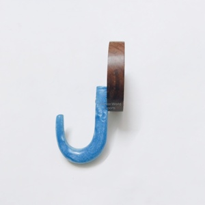Wooden Modern <b>Wall</b> <b>Hook</b> with Blue Curved Resin <b>Hook</b> Decorative Resin <b>Wall</b> <b>Hook</b> <b>for</b> Hanging Towels Clothes <b>Keys</b> Perfect <b>for</b> decor - Product Image 6