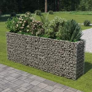 Grand lit de jardin surélevé en gabion en acier galvanisé argenté, durable et décoratif - Product Image 1