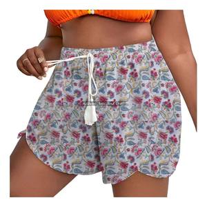 Nueva Tela de Algodón Estampada a Mano al por Mayor, Pantalones Cortos con Cintura Elástica y Cordón, para Verano, Playa, Dormir, Ropa Casual para Mujer - Product Image 6