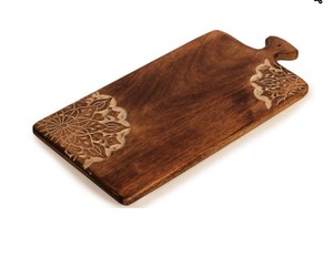 Tabla de Cortar Artesanal de Madera con Diseño Rectangular Largo, Detalle de Incrustaciones Florales Dobles, Duradera, Apta para Alimentos, Plato para Servir en la Cocina - Product Image 2
