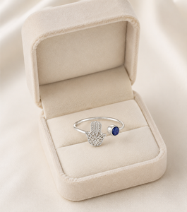 Natural <b>Lapis</b> <b>Lazuli</b> Hamsa <b>Ring</b> – 925 Sterling Silver Adjustable Hand of Fatima Open <b>Ring</b> - Product Image 6