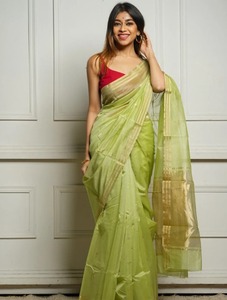 Atractivo Saree de Algodón Suave con Borde Jacquard y Blusa Sin Coser PISTA 79037 - Product Image 3