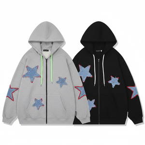 เสื้อคาร์ดิแกนคอวีผู้ชาย ผ้าฝ้าย 100% ทรงหลวม ระบายอากาศได้ดี กระเป๋าปักลายดาว สำหรับฤดูใบไม้ร่วง รับผลิตตามแบบ (OEM) ขายส่ง - Product Image 1