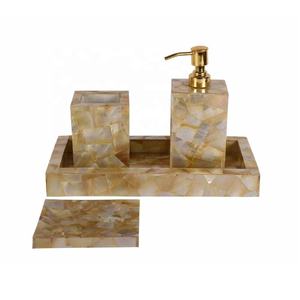 Elegant Mother Of Pearl Bath Accessories Set With Soap Dispenser <b>Toothbrush</b> <b>Holder</b> <b>And</b> Tumbler - Product Image 4