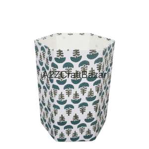 Poubelle en carton pliable écologique indienne faite à la main, à couvercle ouvert, avec couvercle roulant, design géométrique, pour déchets hospitaliers DIY - Product Image 1