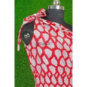 Nuevo Vestido de Verano de Algodón de Alta Calidad para Mujer, con Encaje Dulce, Ecológico, Transpirable, de un Solo Hombro, con Estampado Floral Rojo, Informal - Product Image 3