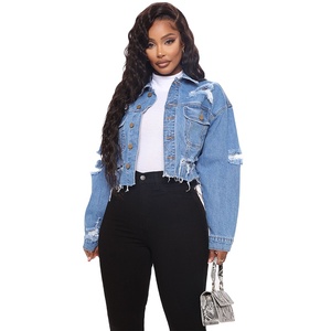 Chaqueta vaquera para mujer, chaqueta vaquera holgada de manga larga a la moda, chaqueta vaquera desgastada ajustada de gran tamaño para mujer - Product Image 2