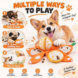 Juguete de Peluche Naranja para Perros, Juguete Interactivo con Dispensador de Premios para Entrenamiento de Olfateo, Alimentación Lenta y Prevención del Aburrimiento - Product Image 1