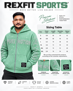 Sweat à capuche zippé personnalisé pour homme, motif menthe et strass, style streetwear, en molleton oversize, entièrement zippé, avec étiquette personnalisée, vêtement d'hiver - Product Image 6
