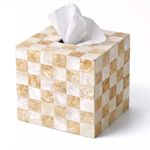 Handmade Mother of Pearl Tissue Box Holder Geometric Inlay Mediterranean Decorative Cover - Product Image 1